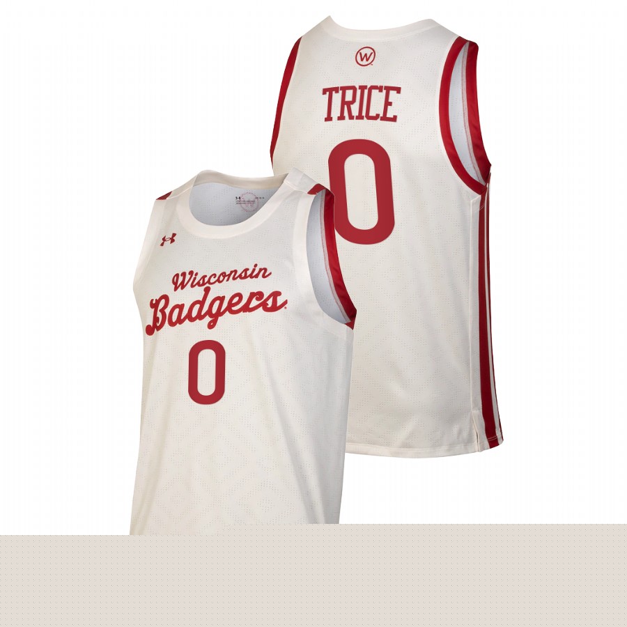 men wisconsin badgers d'mitrik trice 2021 college basketball throwback white jersey