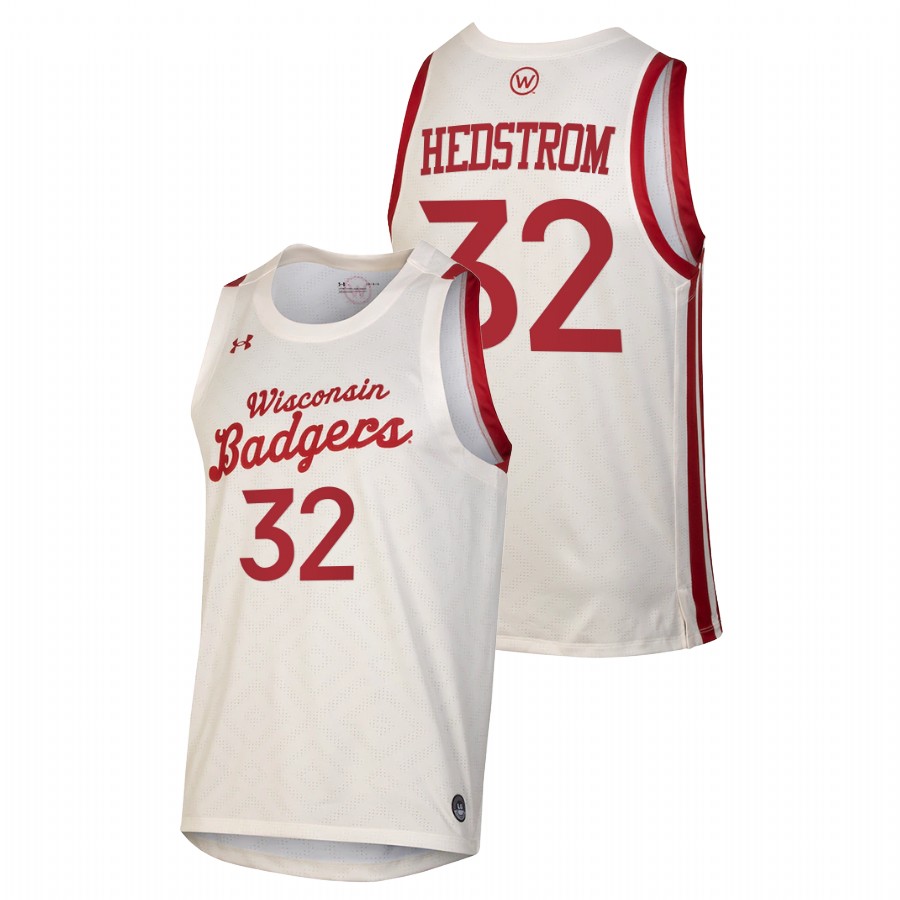 men wisconsin badgers joe hedstrom 2021 college basketball throwback white jersey