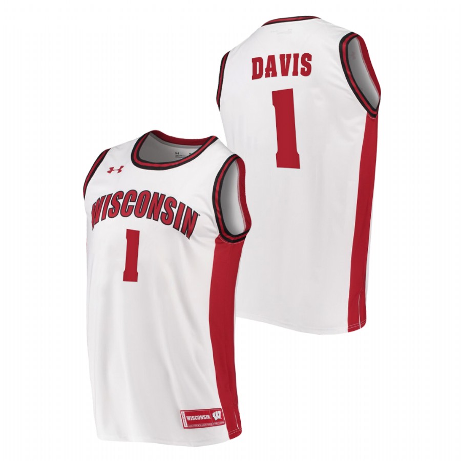 men wisconsin badgers johnny davis 2022 replica college basketball white jersey