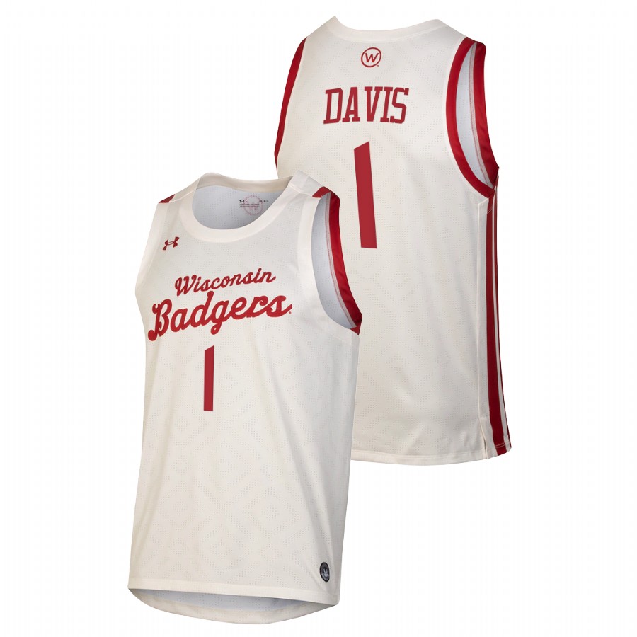 men wisconsin badgers jonathan davis 2021 college basketball throwback white jersey