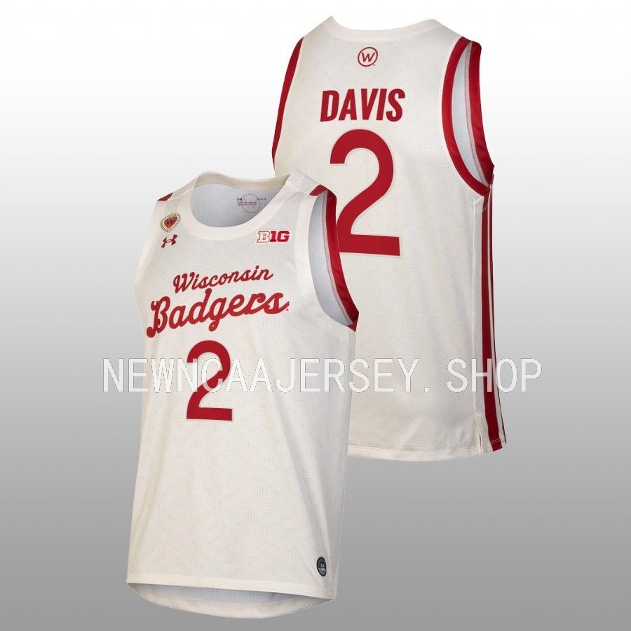 men wisconsin badgers jordan davis white 2022 23retro basketball throwback jersey