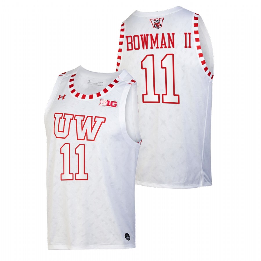 men wisconsin badgers lorne bowman ii 2021 22 alternate basketball by the players white jersey