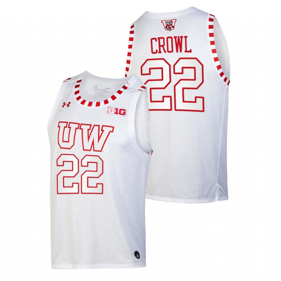 men wisconsin badgers steven crowl 2021 22 alternate basketball by the players white jersey