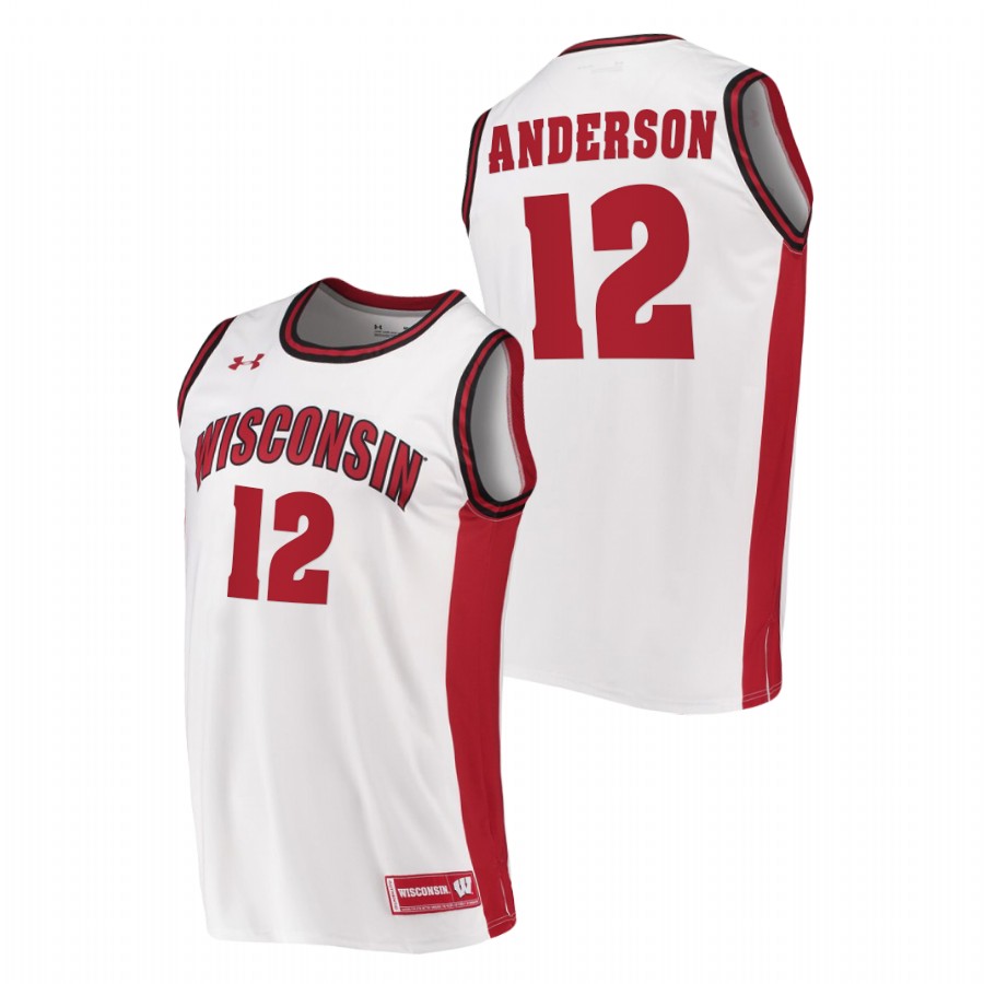 men wisconsin badgers trevor anderson 2020 21 college basketball replica white jersey
