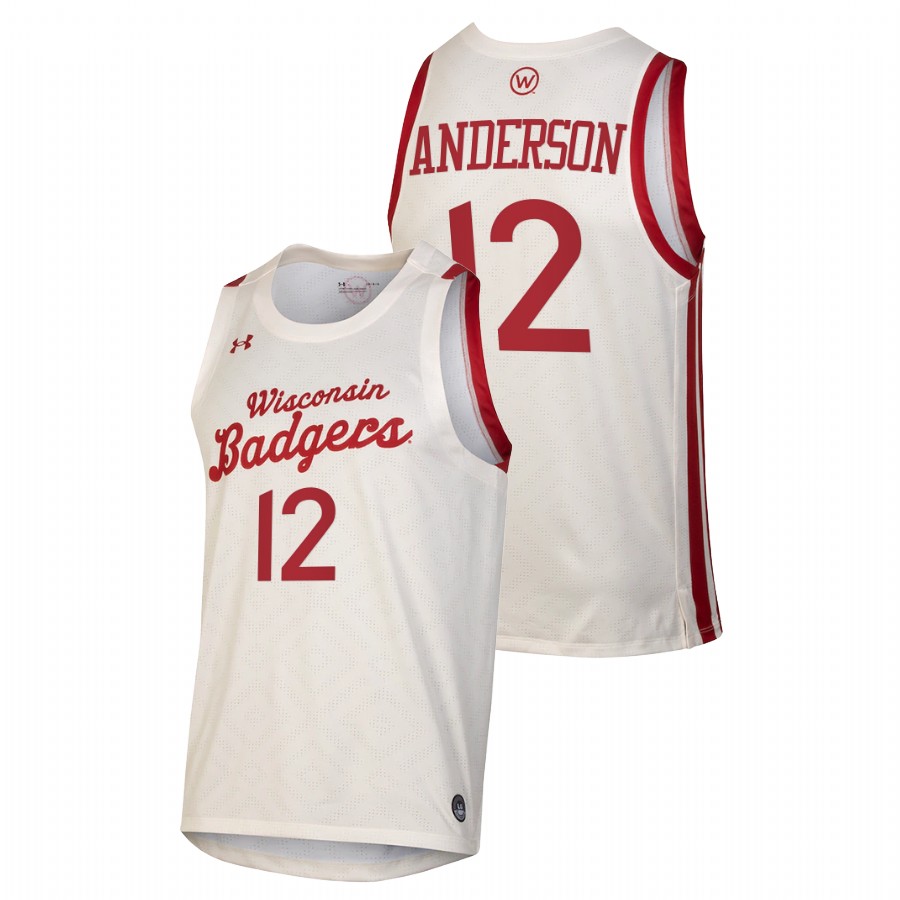 men wisconsin badgers trevor anderson 2021 college basketball throwback white jersey