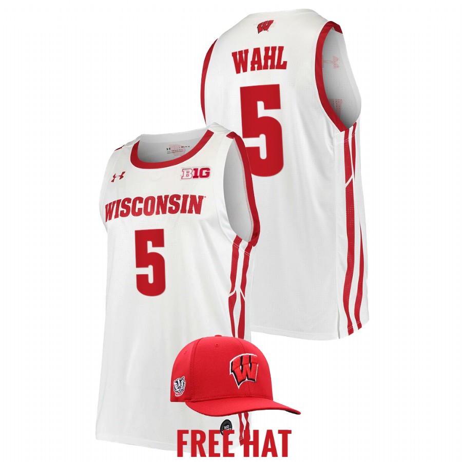 men wisconsin badgers tyler wahl 2022 free hat college basketball white jersey