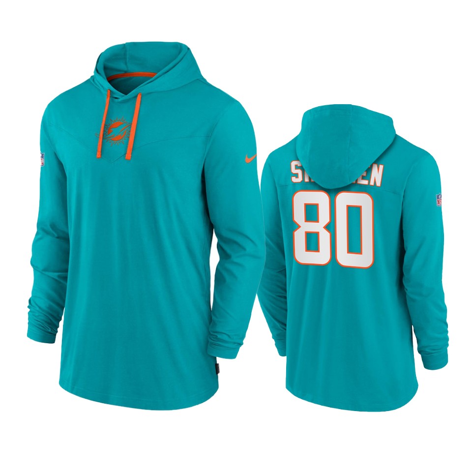 miami dolphins adam shaheen aqua sideline performance hoodie tri blend t shirt