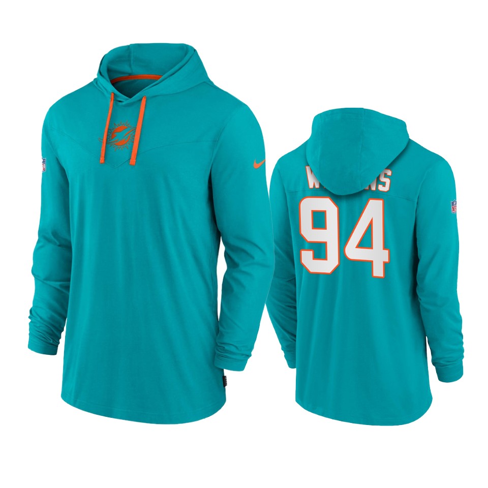 miami dolphins christian wilkins aqua sideline performance hoodie tri blend t shirt