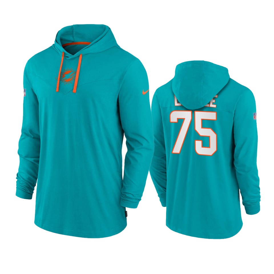 miami dolphins greg little aqua sideline performance hoodie tri blend t shirt