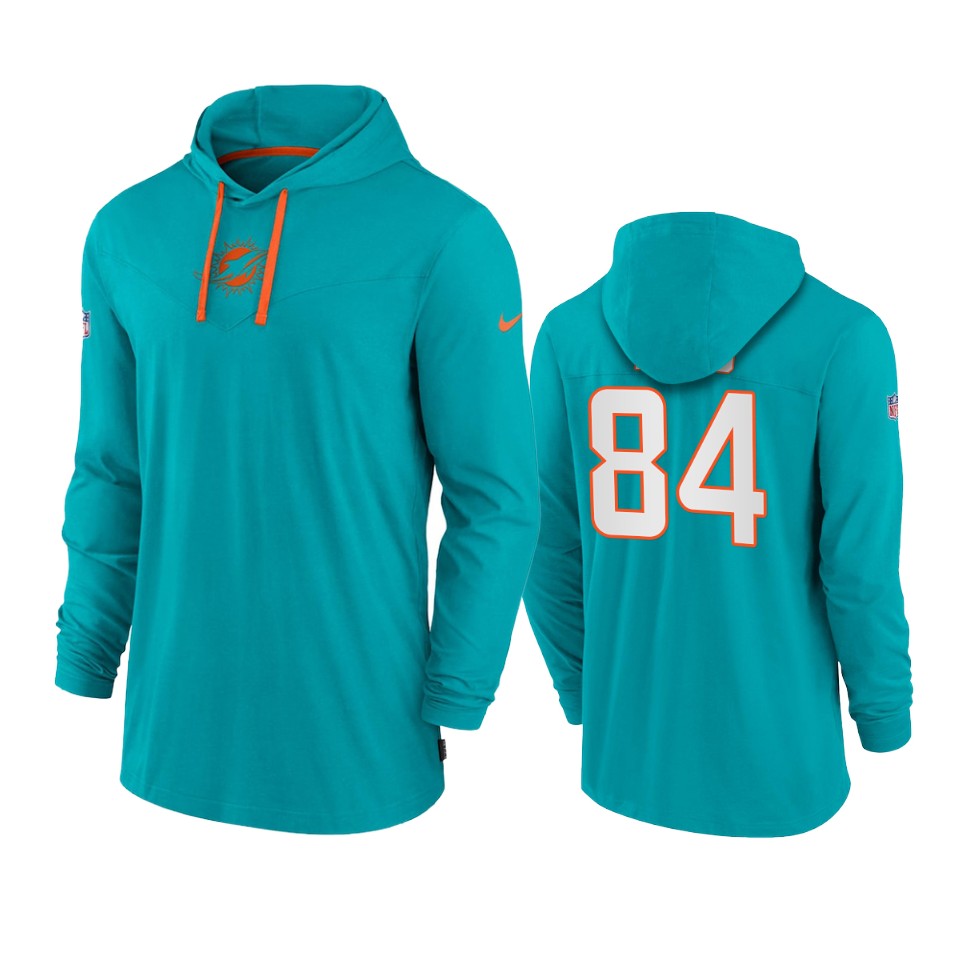 miami dolphins hunter long aqua sideline performance hoodie tri blend t shirt