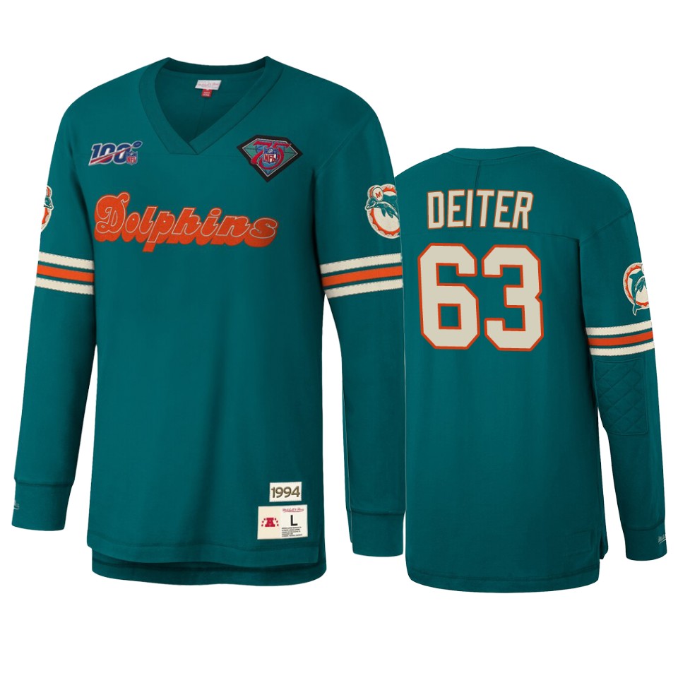 michael deiter dolphins aqua nfl 100 long sleeve t shirt