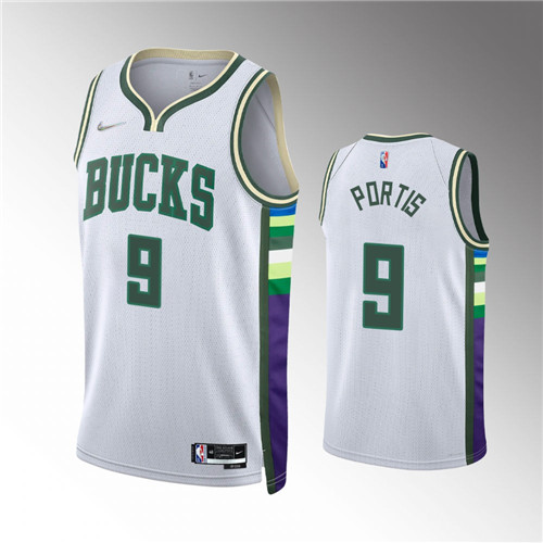 Milwaukee Bucks Bobby Portis 2021-22 City Edition Diamond 75th Anniversary White stitched Jersey #9