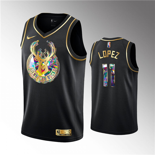 Milwaukee Bucks Brook Lopez 2021-22 Golden Edition Diamond Logo Black stitched Jersey #11