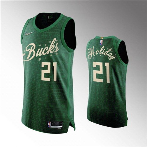 Milwaukee Bucks Jrue Holiday 2021 Christmas Night NBA 75th Authentic Green stitched Jersey #21