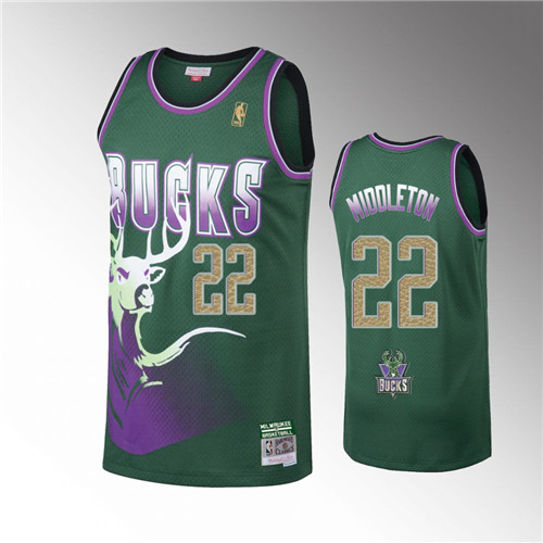 Milwaukee Bucks Khris Middleton 2021 Hardwood Classics Buckskins limited Green stitched Jersey #22