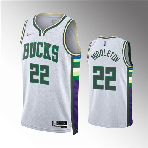 Milwaukee Bucks Khris Middleton 2021-22 City Edition Diamond 75th Anniversary White stitched Jersey #22