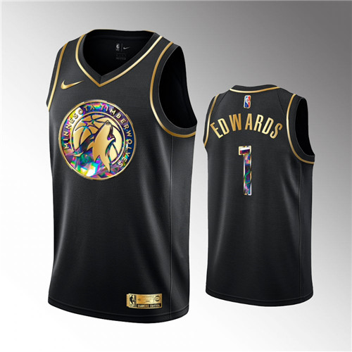 Minnesota Timberwolves Anthony Edwards Golden Edition 75th Anniversary Black Jersey #1