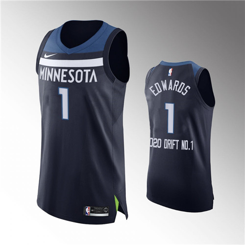 Minnesota Timberwolves Anthony Edwards Statement Authentic Navy 2020 Draft First Pick Jersey #1