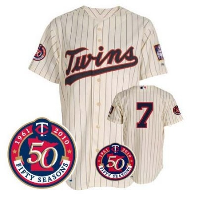 minnesota twins 7 joe mauer cream jersey w50th patch on sale,for Cheap ...