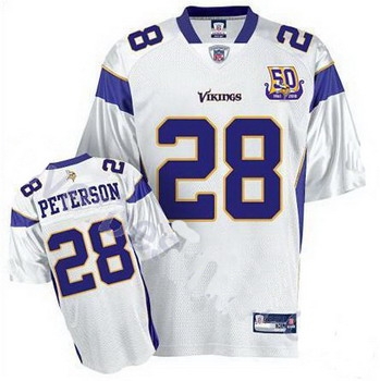 minnesota vikings adrian peterson 28 white jersey 50th anniversary patch