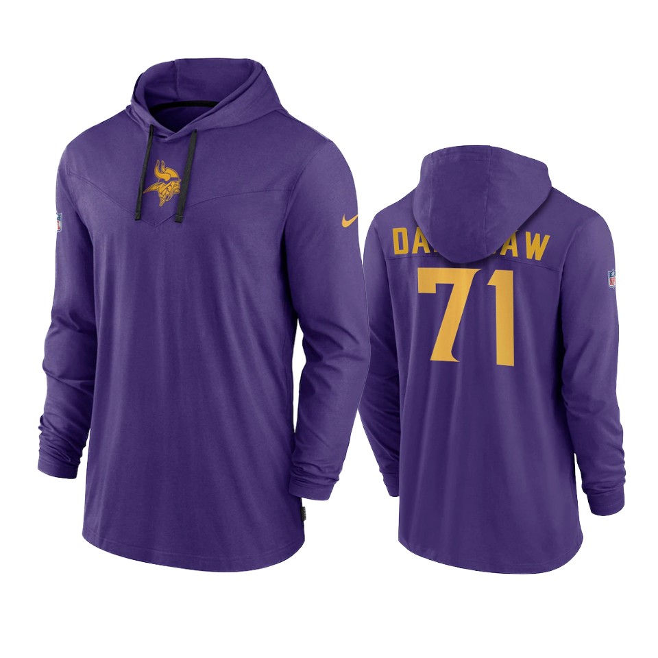 minnesota vikings christian darrisaw purple sideline performance hoodie tri blend t shirt