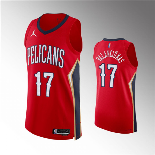 New Orleans Pelicans Jonas Valanciunas 2021-22 75th Anniversary Authentic Statement Red stitched Jersey #17