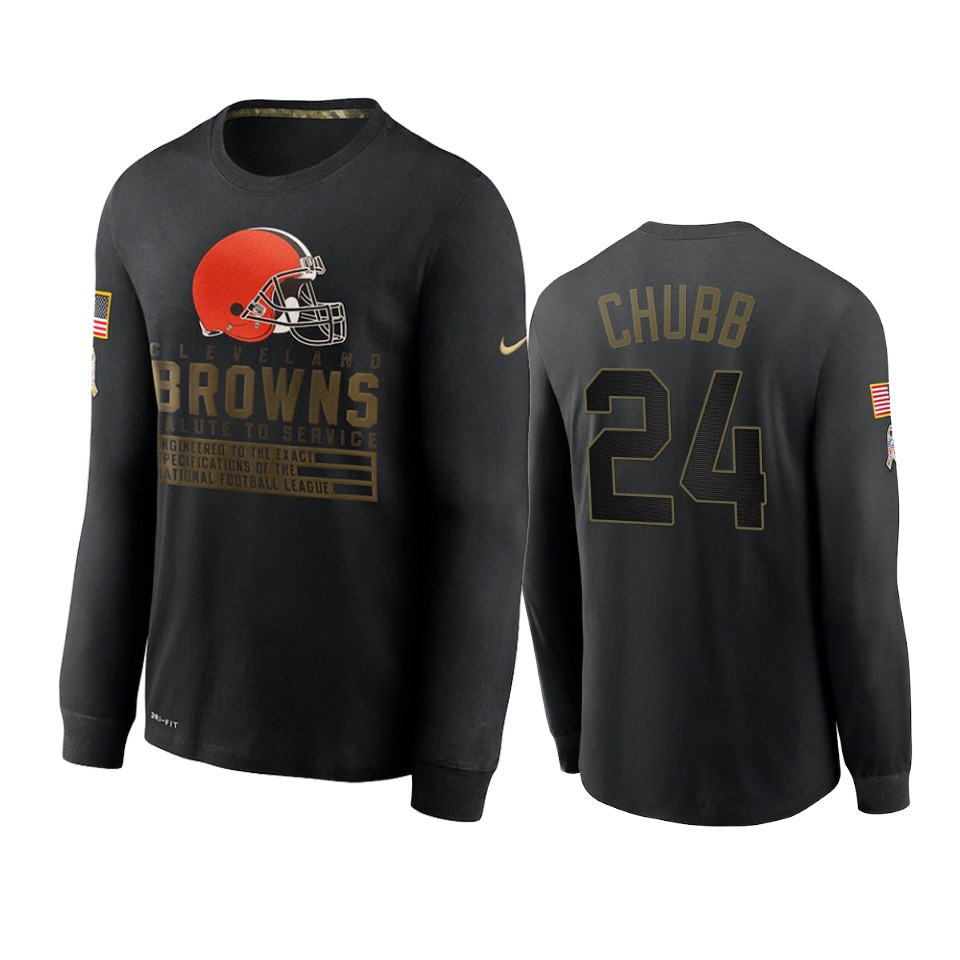 nick chubb browns black 2020 salute to service sideline performance long sleeve t shirt