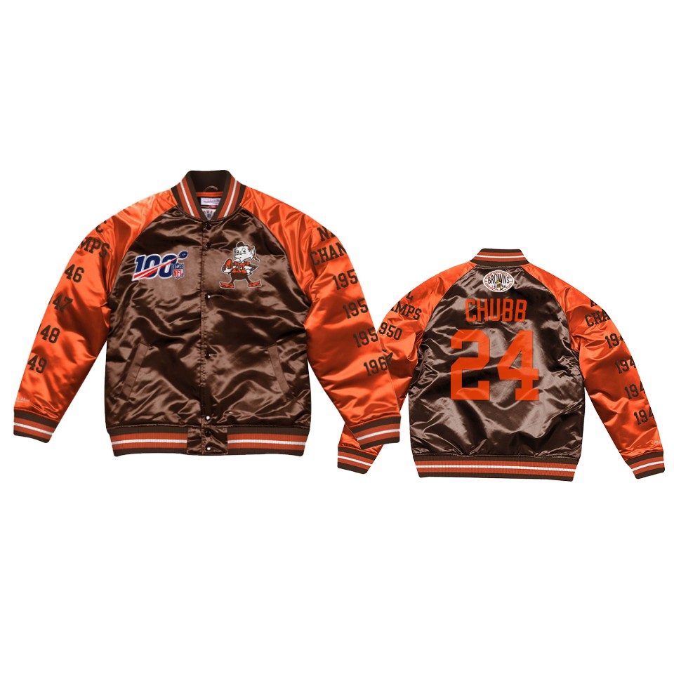 nick chubb browns brown 100th season satin full snap jacket