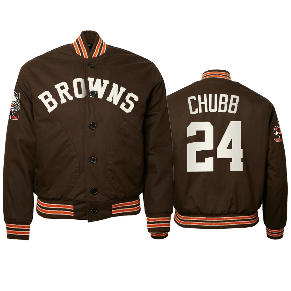 nick chubb browns brown authentic vintage jacket