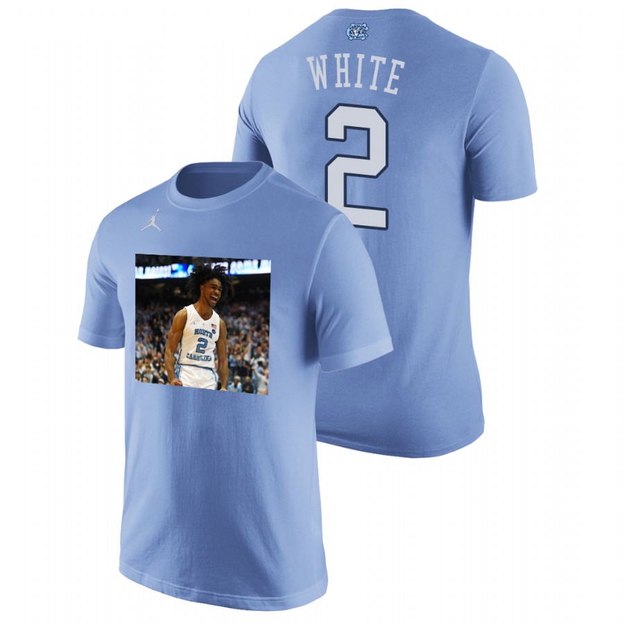 north carolina tar heels college basketball coby white light blue player art men's t shirt