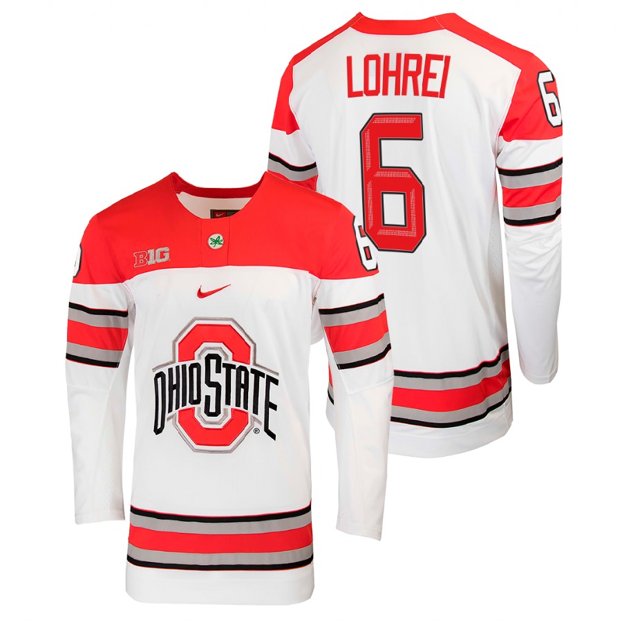 ohio state buckeyes mason lohrei white college hockey jersey