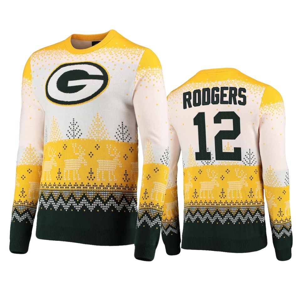 packers aaron rodgers white 2021 christmas gift big logo sweater