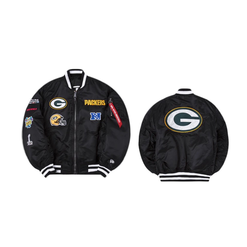 packers black alpha industries ma 1 bomber jacket