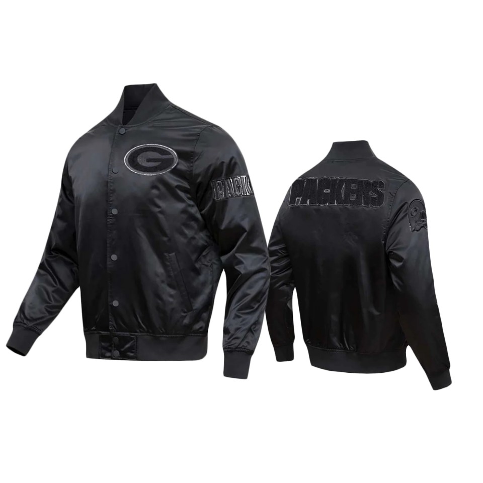 packers black triple satin varsity jacket