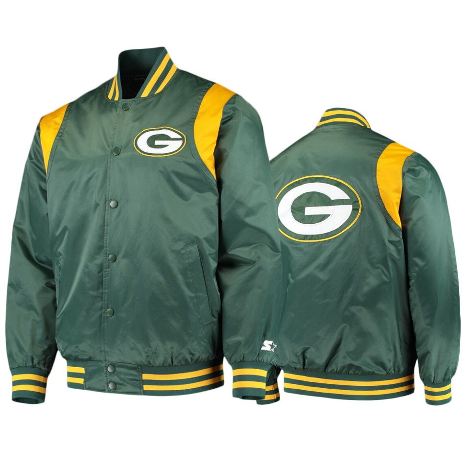 packers green gold prime time twill satin varsity jacket