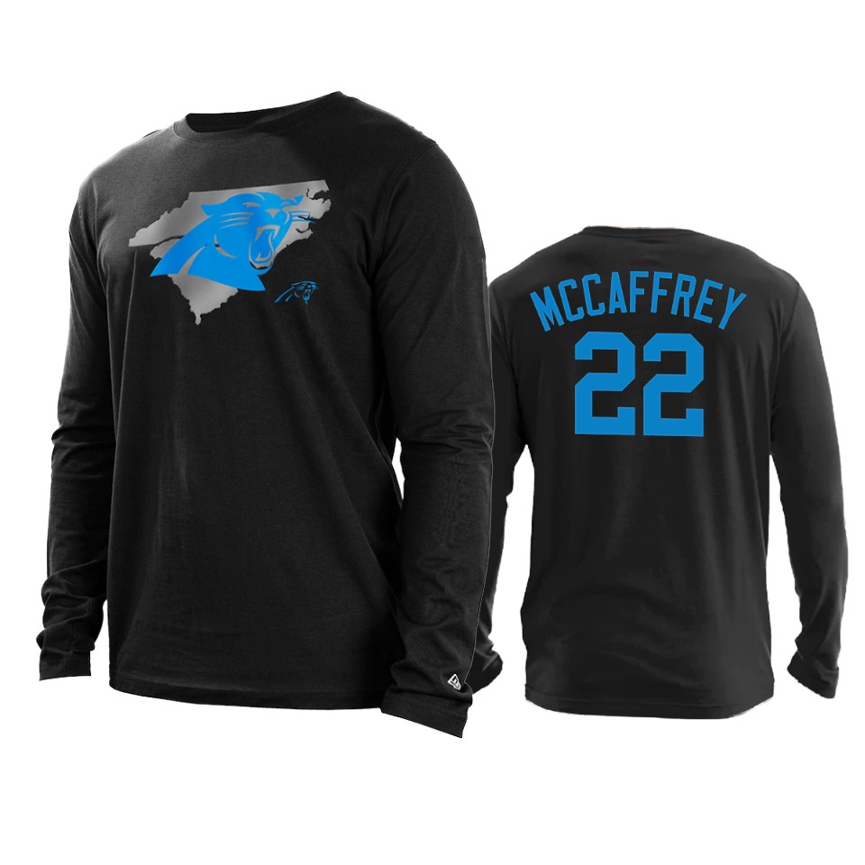 panthers christian mccaffrey black state long sleeve t shirt