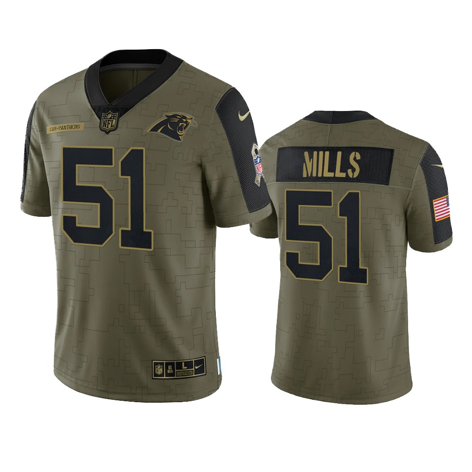 panthers sam mills olive limited 2021 salute to service jersey