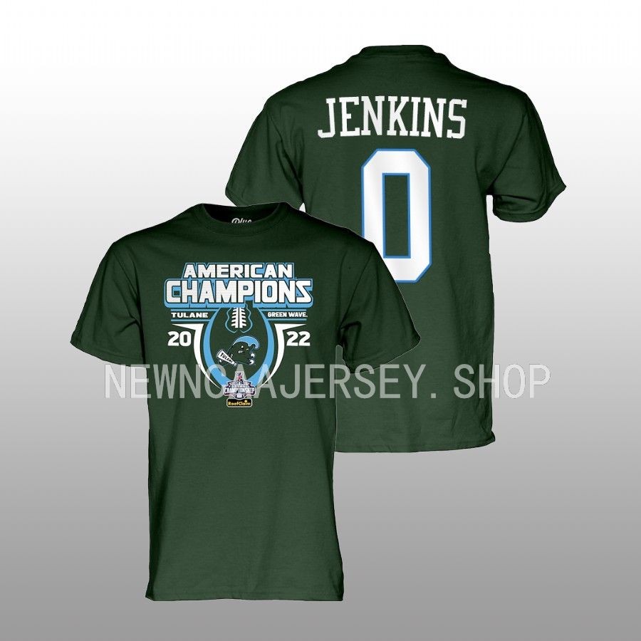 patrick jenkins tulane green wave green 2022 acc football champions locker room t shirt