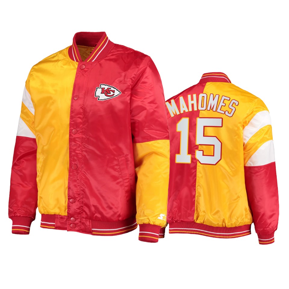 patrick mahomes chiefs red yellow split leader varsity jacket