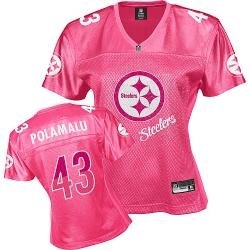 pittsburgh steelers #43 polamalu pink fam fan women jerseys