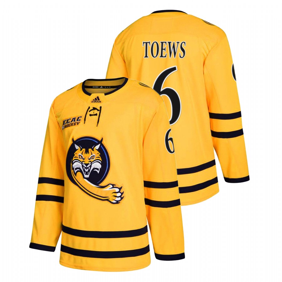 quinnipiac bobcats devon toews gold college hockey alumni jersey