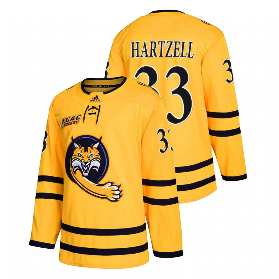 quinnipiac bobcats eric hartzell gold college hockey alumni jersey