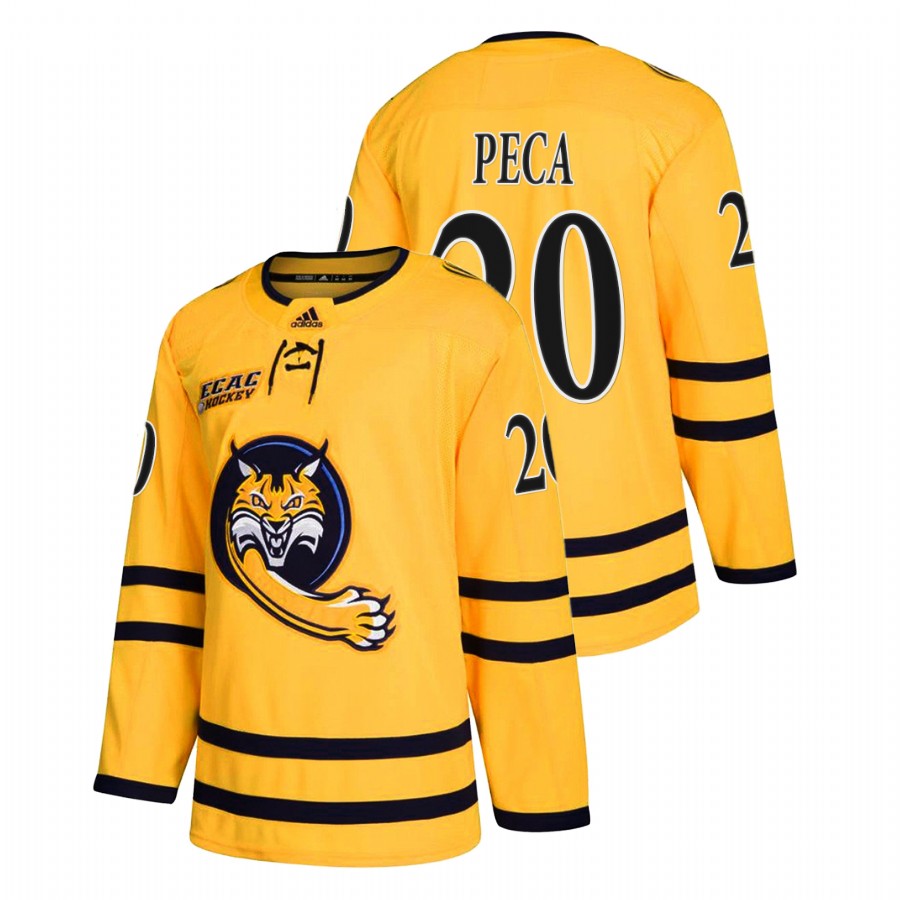 quinnipiac bobcats matthew peca gold college hockey alumni jersey