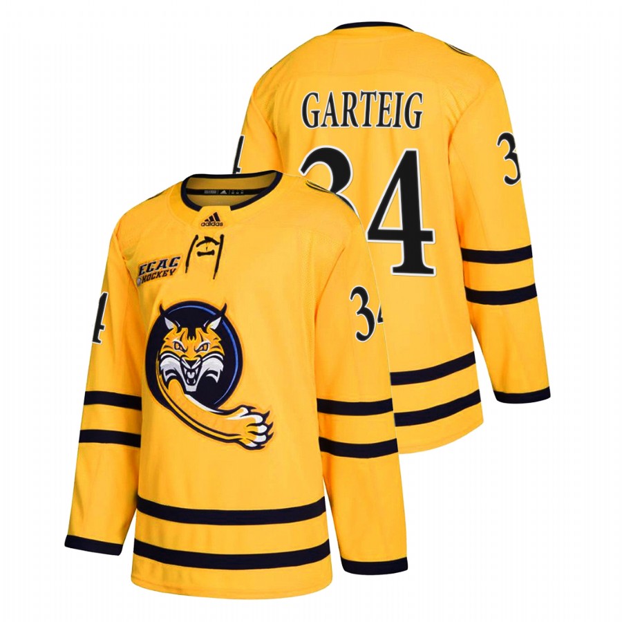 quinnipiac bobcats michael garteig gold college hockey alumni jersey