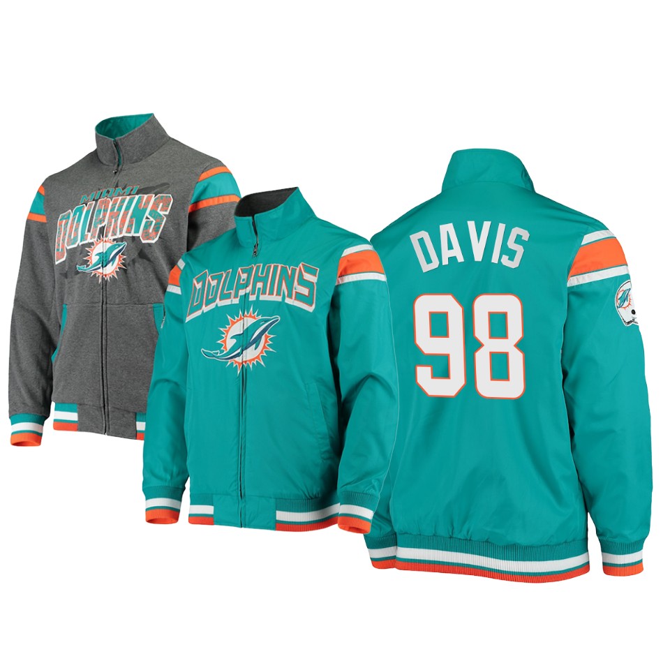 raekwon davis dolphins aqua charcoal offside reversible full zip jacket