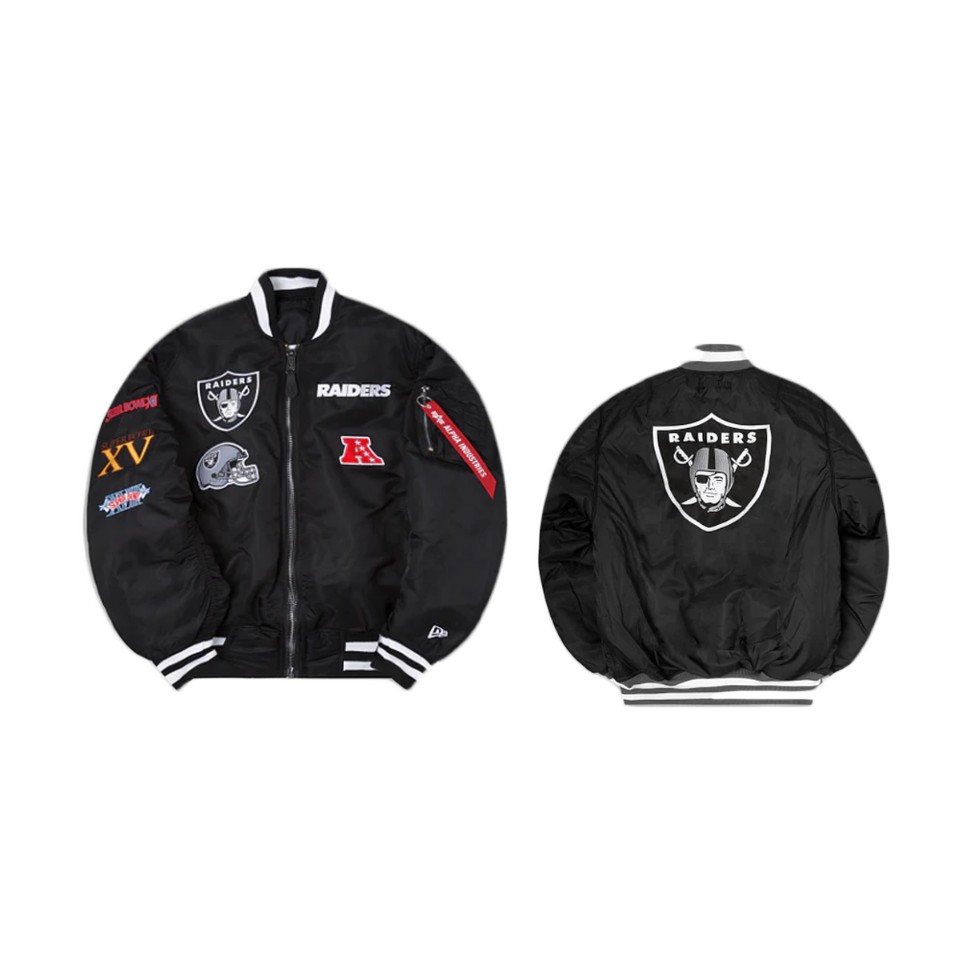 raiders black alpha industries ma 1 bomber jacket