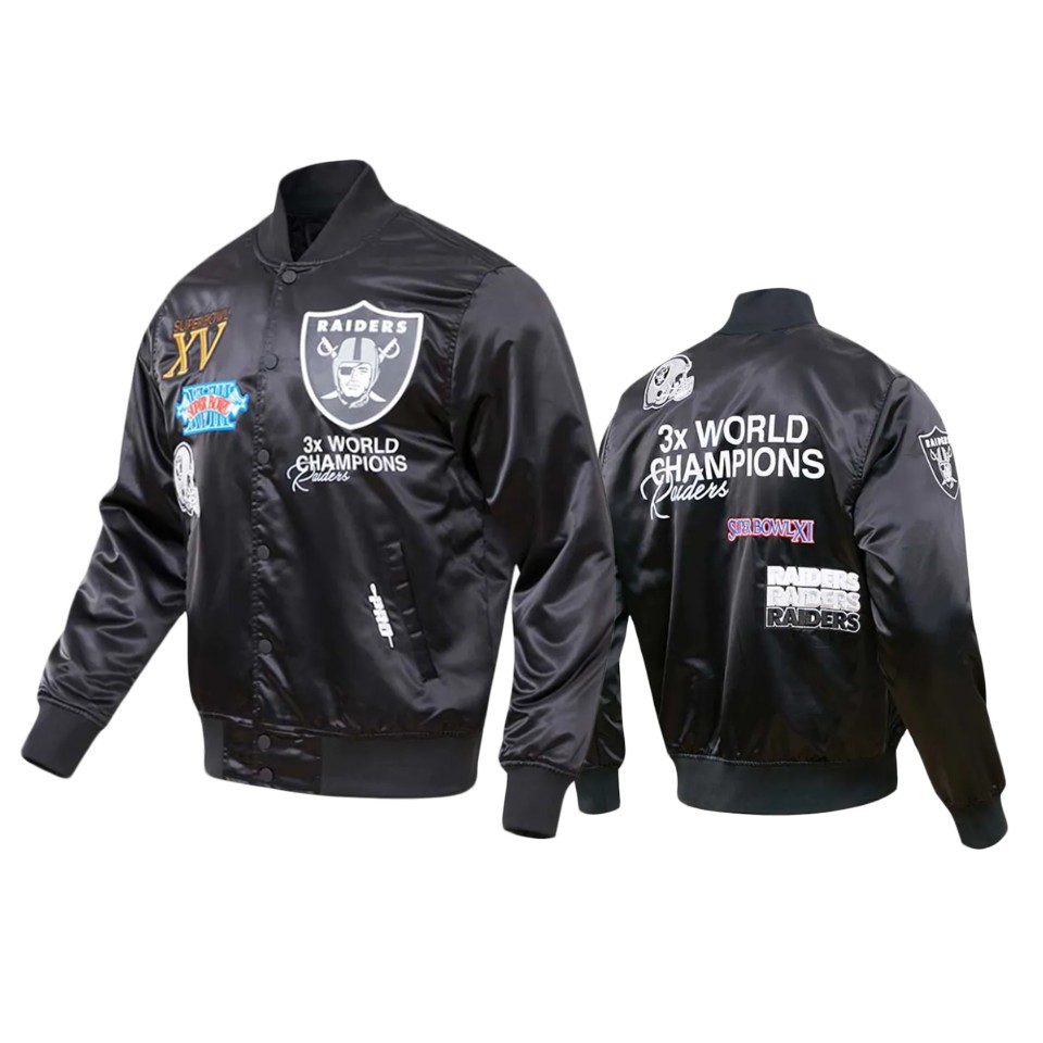 raiders black championship satin jacket