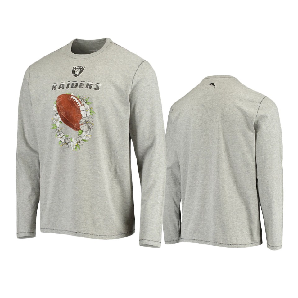 raiders heathered gray sport lei pass long sleeve t shirt