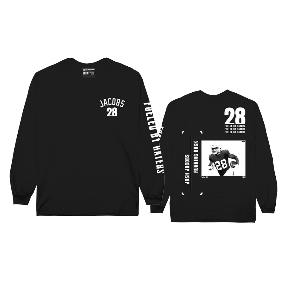raiders josh jacobs black player graphic long sleeve t shirt