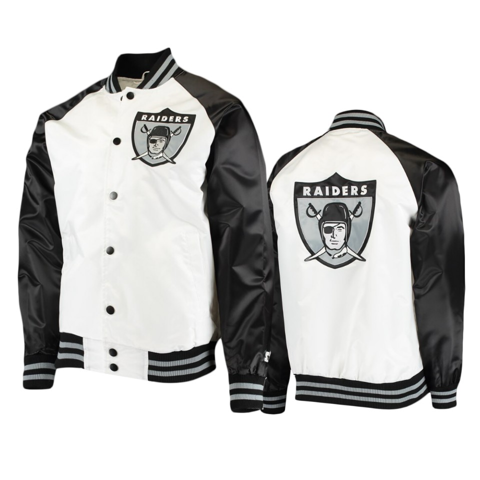 raiders white black clean up throwback varsity jacket